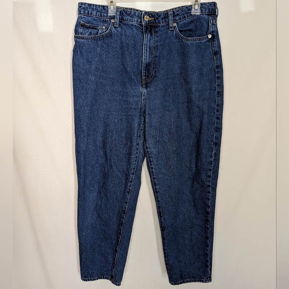 & denim Denim - Ultra High Waist Loose Fit Mom Blue Jeans Ankle Length 5 Pocket Size 14